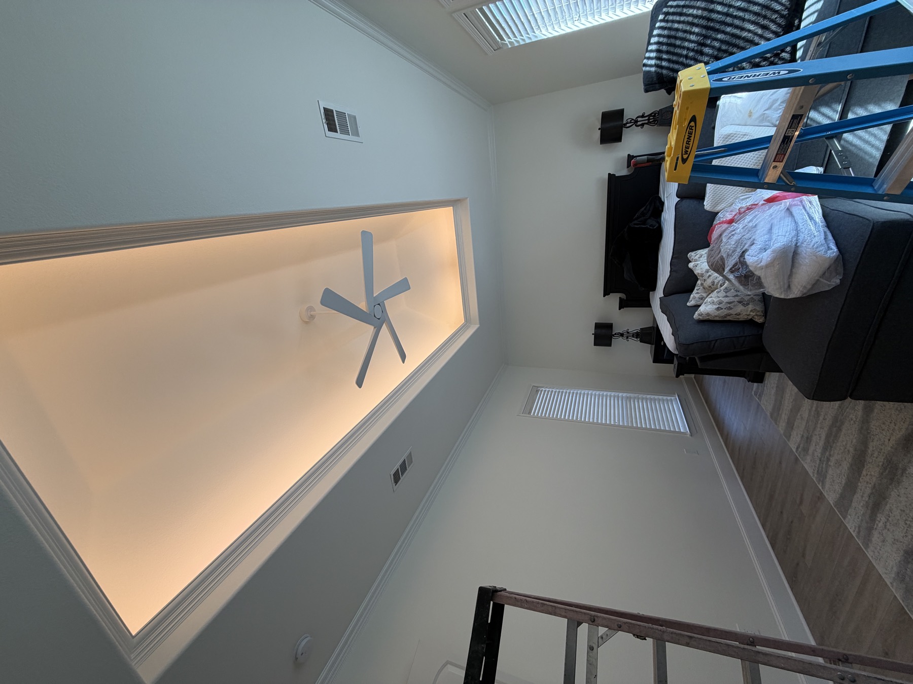 Bedroom tray ceiling with warm 2700K cove lighting
